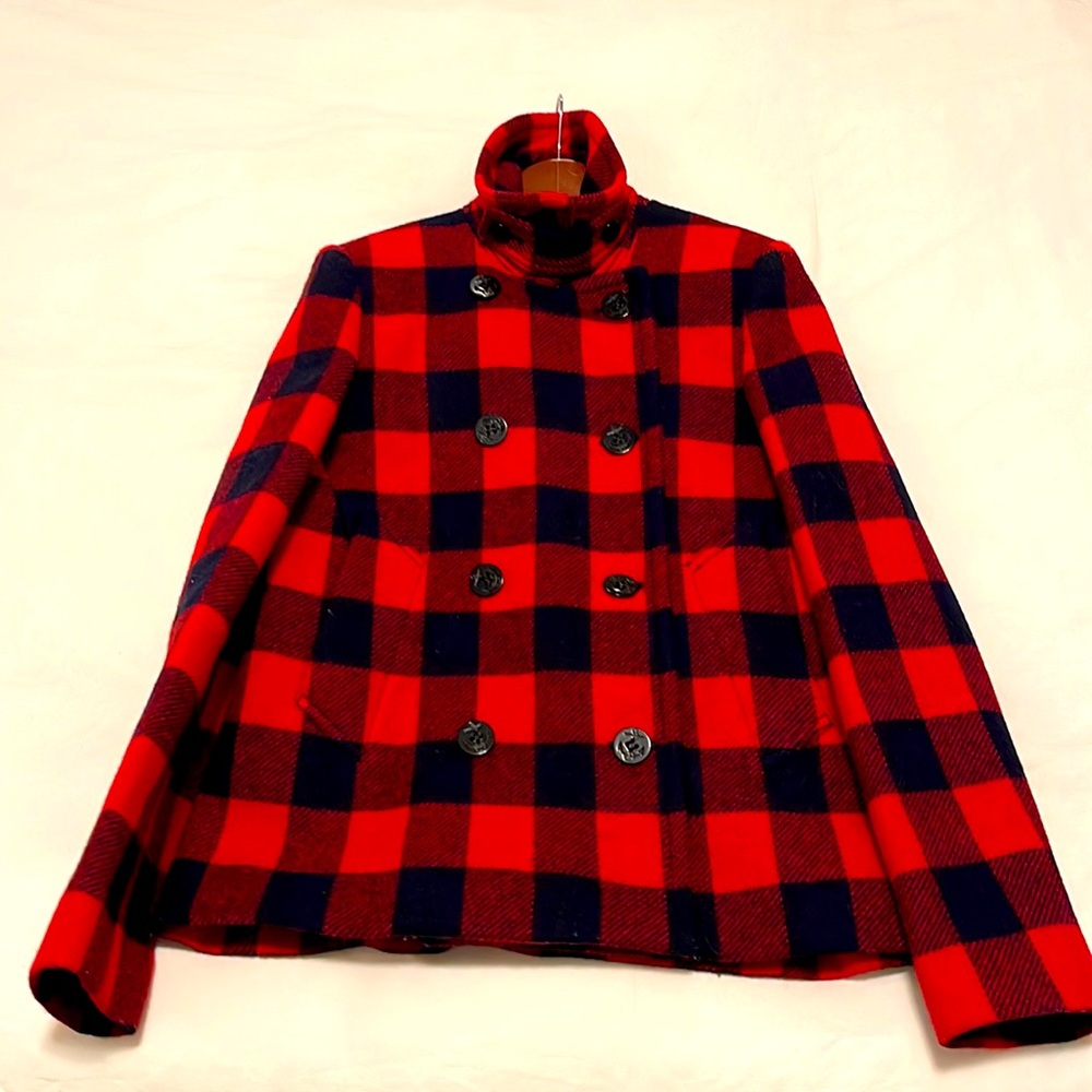 Jcrew buffalo check pea coat 0
